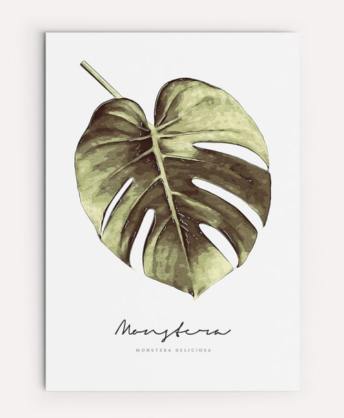 Monstera Print - PRINTABLE FILE. Watercolor Botanical Print. Tropical Plant Illustration. Palm Leaf Print. Swiss Cheese Plant. Green Leaf. de ILKADesign