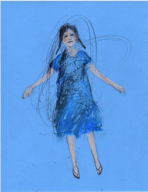 Girl blue dance drawing original art illustration woman figurative people pastel de marina 826