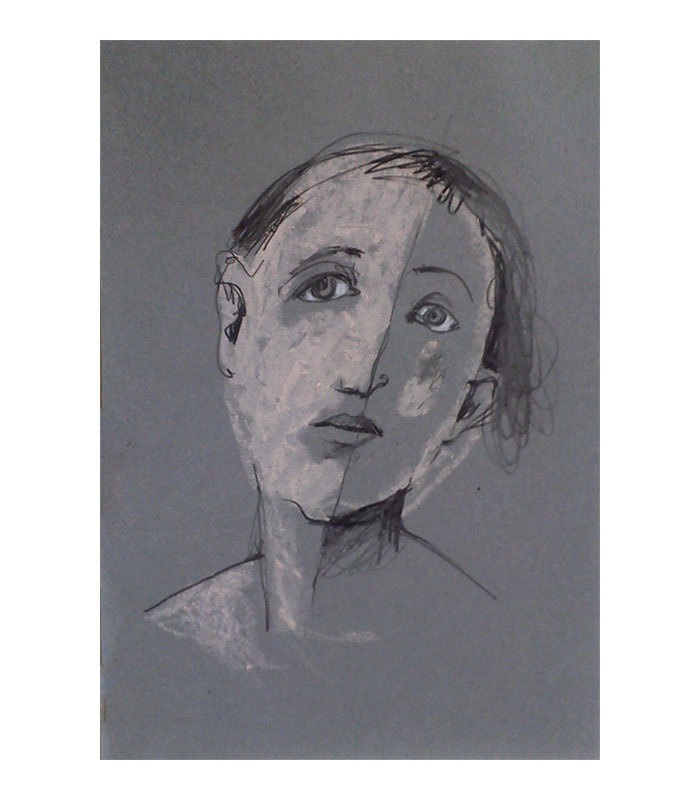 Face on Grey woman original pastel portrait figurative people small de marina826