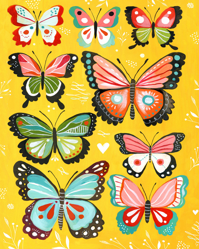 Butterfly Collection art print | Nursery Decor | Colorful painting | Katie Daisy de thewheatfield