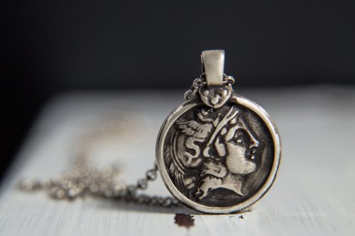 Hermes Sterling Silver Pendant-Ancient Greek Inspired Necklace-Greek God Necklace-Replica Coin Pendant-Greek Coin Jewellery de MarrenJewelry