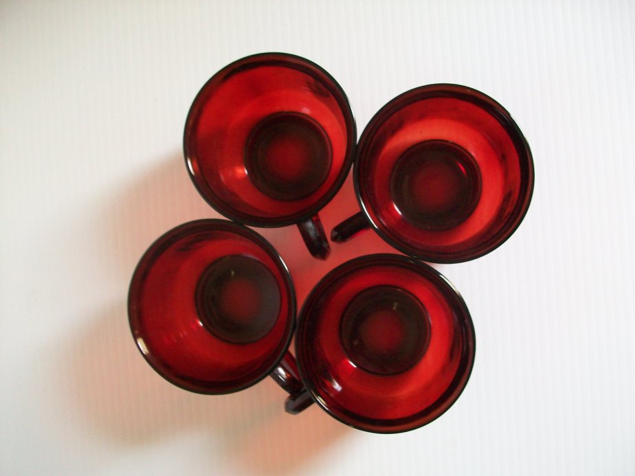 4 vintage red glass cups | Ruby Red Arcoroc of France | red glassware tea cups | ruby red coffee cups | holiday cups | vintage red tea cups by GTDesigns