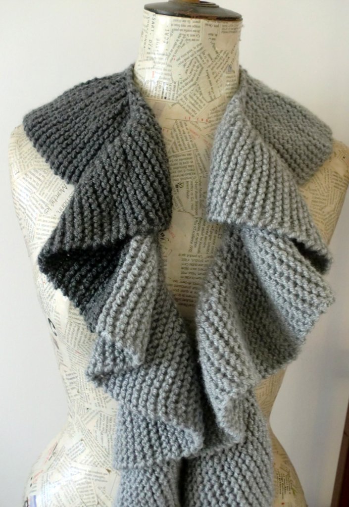 Curly Gray Scarf-Handmade knitting scarf-Gray skies- Dark Gray Light Gray--- unisex-gift for her and him-Autumn by AnnaLela