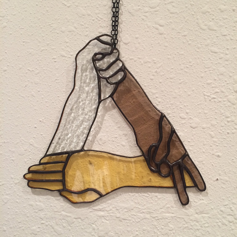 Rock Paper Scissors Stained Glass Hanging Made in Hawaii Deesigns by Harris Free Gift Wrap