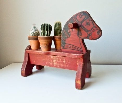 Sale Children's Wood Horse Seat Chair, Red Toy Horse by BeeJayKay