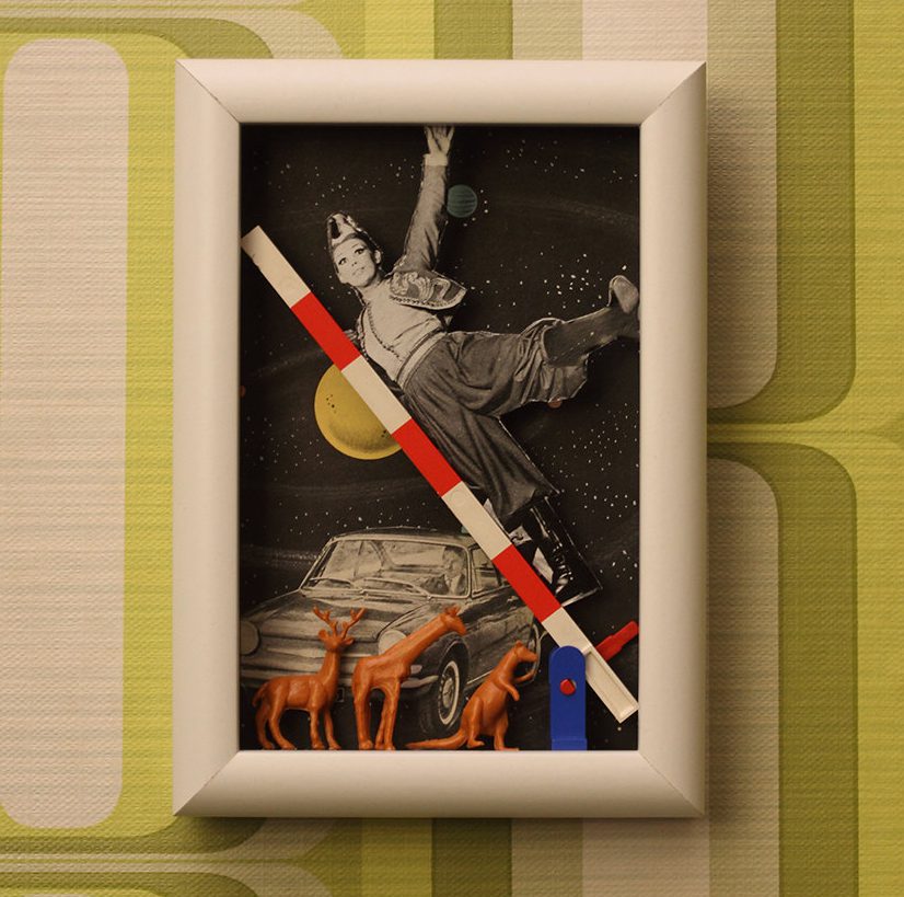 Galactic Highway - Diorama Mixed and Media Collage-One of a Kind shadow box art - 3d Retro Vintage Collage - Decor Wall Art
